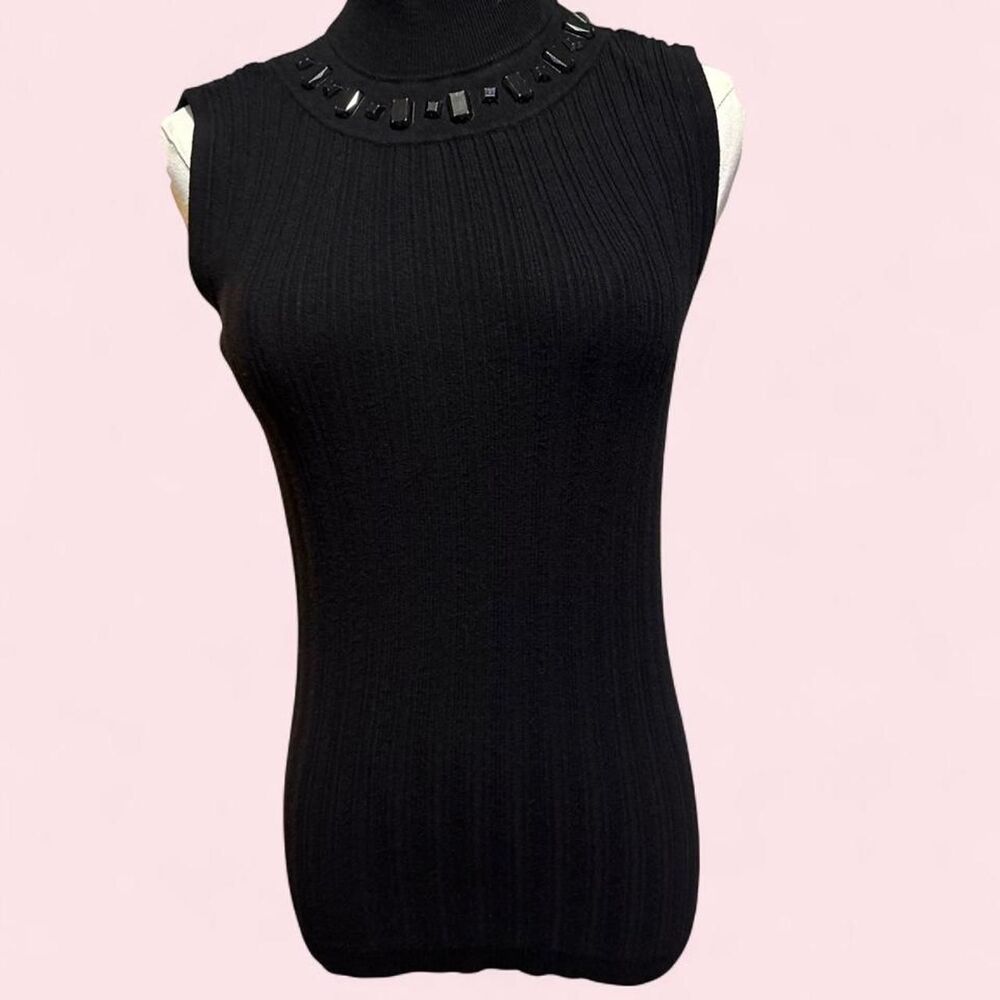 R•E•Q Black Embellished Mock Neck Sleeveless Sweater